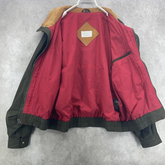 Vtg 80-90s Marc by Andrew Marc Mens XL Bomber Jacket Olive Green Mustard Collar - Picture 7 of 10